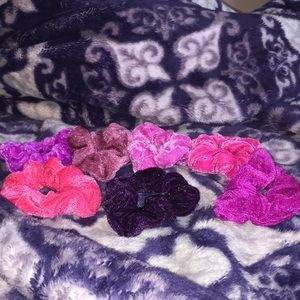 7 pink/purple brand new velvet scrunchies!